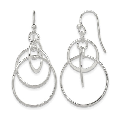 Sterling Silver Polished Intertwined Circles Dangle Earrings, 24 x 43mm
