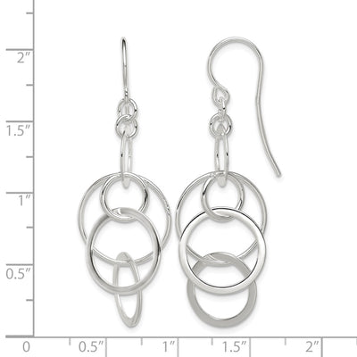 Sterling Silver Polished Intertwined Circles Dangle Earrings, 44 x 19mm