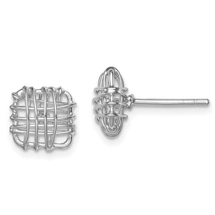 Sterling Silver Rhodium-plated Polished Square Post Earrings (Style QE12133)