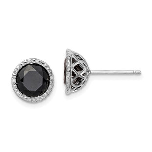 Sterling Silver Rhodium-plated Black Sapphire & Diamond Post Earrings (Style QE12152)