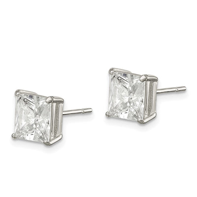 Sterling Silver Polished Princess CZ Stud Earrings, 8 x 8mm