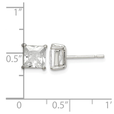Sterling Silver Polished Princess CZ Stud Earrings, 7 x 7mm