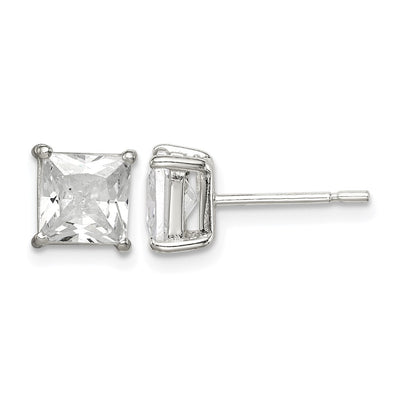Sterling Silver Polished Princess CZ Stud Earrings, 7 x 7mm
