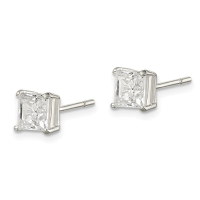 Sterling Silver Polished Princess CZ Stud Earrings, 6 x 6mm