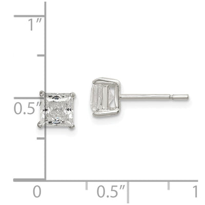 Sterling Silver Polished Princess CZ Stud Earrings, 6 x 6mm