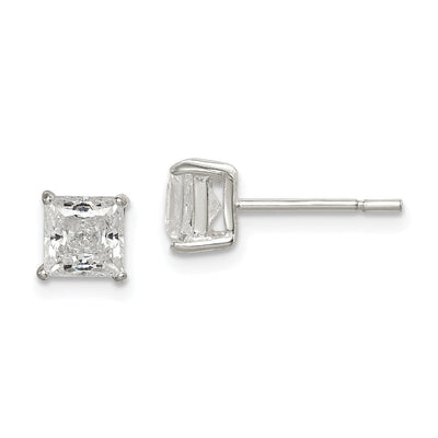 Sterling Silver Polished Princess CZ Stud Earrings, 6 x 6mm