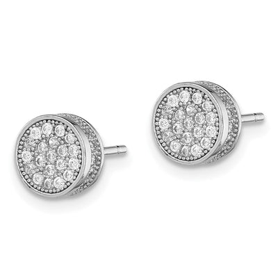 Sterling Silver Rhodium-plated Polished Pavé CZ Circle Post Earrings, 8 x 8mm