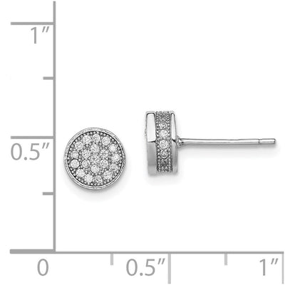 Sterling Silver Rhodium-plated Polished Pavé CZ Circle Post Earrings, 8 x 8mm