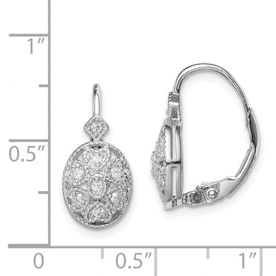 Sterling Silver Rhodium-plated Polished CZ Leverback Earrings, 17 x 13mm