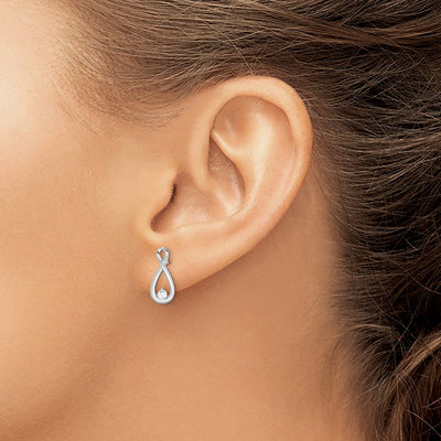 Sterling Silver Rhodium-plated Polished CZ Infinity Post Earrings, 15 x 8mm