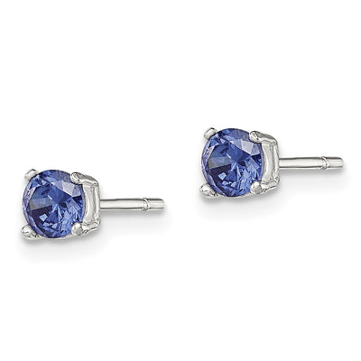 Sterling Silver Polished Round Dark Blue CZ Stud Earrings