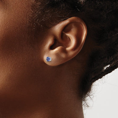 Sterling Silver Polished Round Dark Blue CZ Stud Earrings