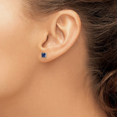 Sterling Silver Polished Square Dark Blue CZ Stud Earrings
