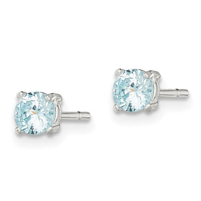 Sterling Silver Polished Round Light Blue CZ Stud Earrings