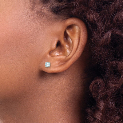 Sterling Silver Polished Round Light Blue CZ Stud Earrings