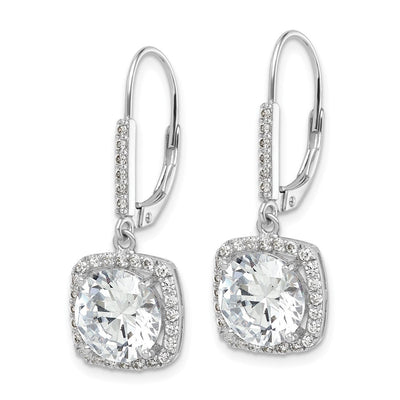 Sterling Silver Rhodium-plated Polished CZ Dangle Earrings, 33 x 12mm