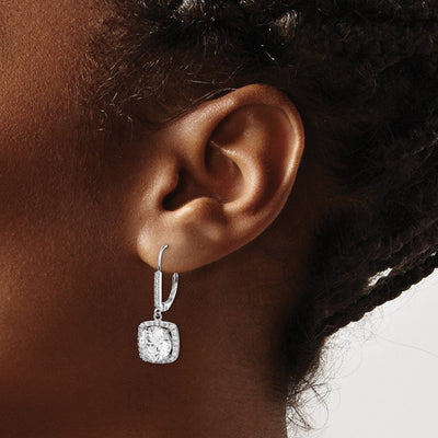 Sterling Silver Rhodium-plated Polished CZ Dangle Earrings, 33 x 12mm
