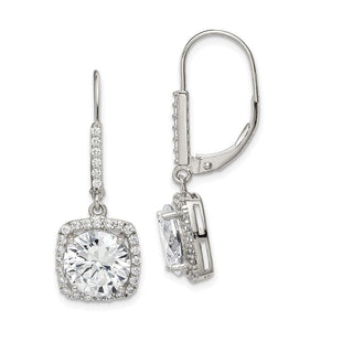 Sterling Silver Rhodium-plated Polished CZ Dangle Earrings (Style QE12425)