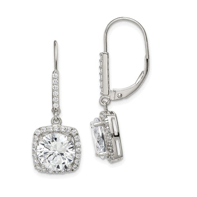 Sterling Silver Rhodium-plated Polished CZ Dangle Earrings, 33 x 12mm