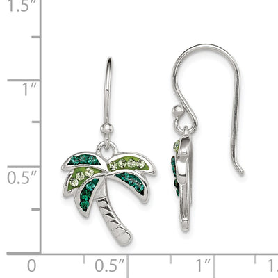 Sterling Silver Rhodium-plated Polished Green Crystal Palm Tree Earrings