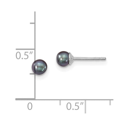 Sterling Silver Rhodium-plated Black Round Freshwater Cultured Pearl Post Earrings