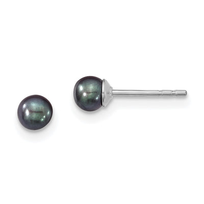 Sterling Silver Rhodium-plated Black Round Freshwater Cultured Pearl Post Earrings
