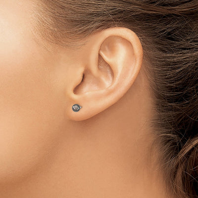 Sterling Silver Rhodium-plated Black Round Freshwater Cultured Pearl Post Earrings