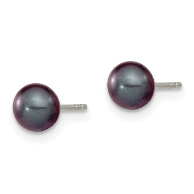 Sterling Silver Rhodium-plated Black Round Freshwater Cultured Pearl Post Earrings