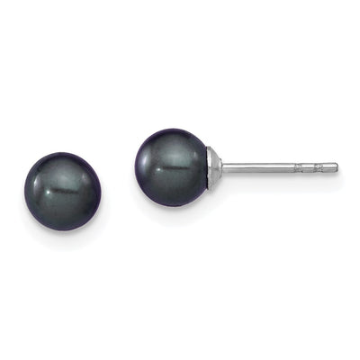 Sterling Silver Rhodium-plated Black Round Freshwater Cultured Pearl Post Earrings
