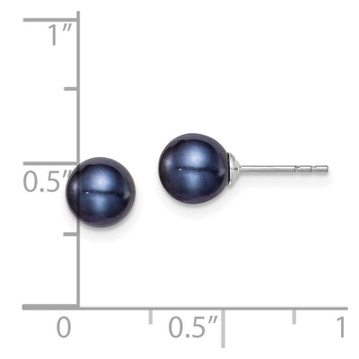 Sterling Silver Rhodium-plated Black Round Freshwater Cultured Pearl Post Earrings