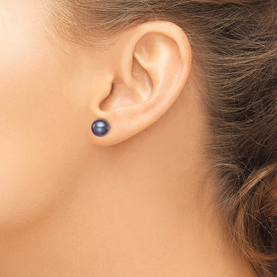 Sterling Silver Rhodium-plated Black Round Freshwater Cultured Pearl Post Earrings