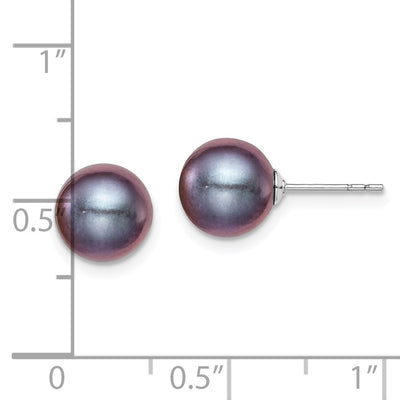 Sterling Silver Rhodium-plated Black Round Freshwater Cultured Pearl Post Earrings