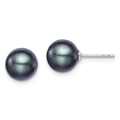 Sterling Silver Rhodium-plated Black Round Freshwater Cultured Pearl Post Earrings