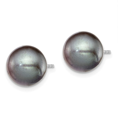 Sterling Silver Rhodium-plated Black Round Freshwater Cultured Pearl Post Earring