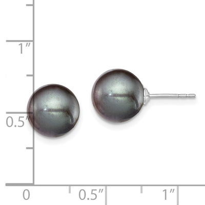 Sterling Silver Rhodium-plated Black Round Freshwater Cultured Pearl Post Earring