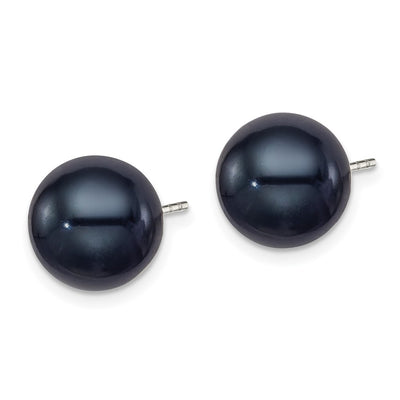 Sterling Silver Rhodium-plated Black Round Freshwater Cultured Pearl Post Earrings