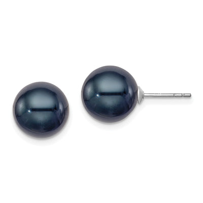 Sterling Silver Rhodium-plated Black Round Freshwater Cultured Pearl Post Earrings