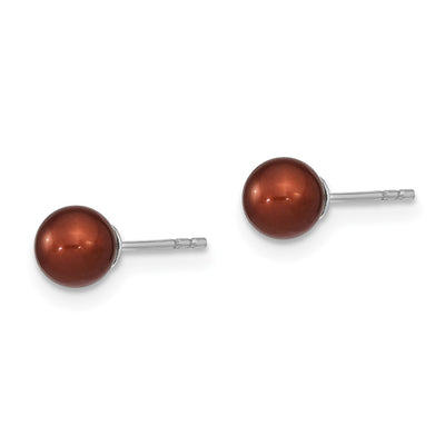Sterling Silver Rhodium-plated Brown Round Freshwater Cultured Pearl Post Earring