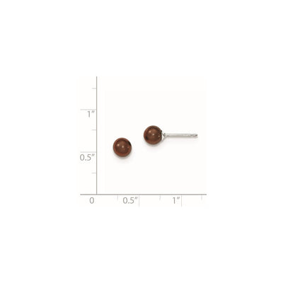 Sterling Silver Rhodium-plated Brown Round Freshwater Cultured Pearl Post Earring