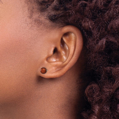 Sterling Silver Rhodium-plated Brown Round Freshwater Cultured Pearl Post Earring