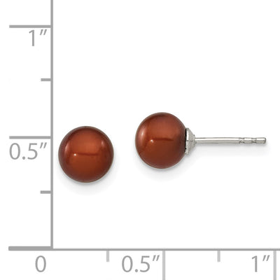 Sterling Silver Rhodium-plated Brown Round Freshwater Cultured Pearl Post Earring