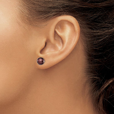 Sterling Silver Rhodium-plated Brown Round Freshwater Cultured Pearl Post Earring
