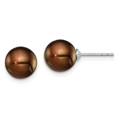 Sterling Silver Rhodium-plated Brown Round Freshwater Cultured Pearl Post Earring