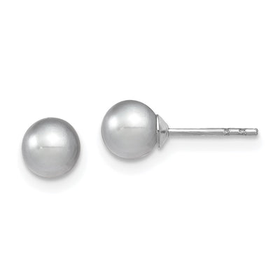 Sterling Silver Rhodium-plated Grey Round Freshwater Cultured Pearl Post Earrings