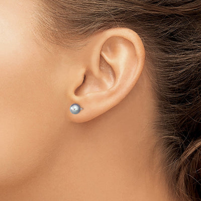 Sterling Silver Rhodium-plated Grey Round Freshwater Cultured Pearl Post Earrings