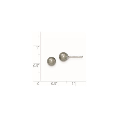 Sterling Silver Rhodium-plated Grey Round Freshwater Cultured Pearl Post Earrings