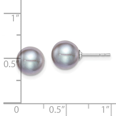Sterling Silver Rhodium-plated Grey Round Freshwater Cultured Pearl Post Earrings