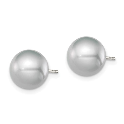 Sterling Silver Rhodium-plated Grey Round Freshwater Cultured Pearl Post Earrings