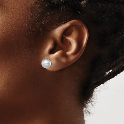 Sterling Silver Rhodium-plated Grey Round Freshwater Cultured Pearl Post Earrings