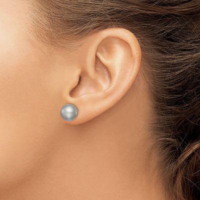 Sterling Silver Rhodium-plated Grey Round Freshwater Cultured Pearl Post Earring